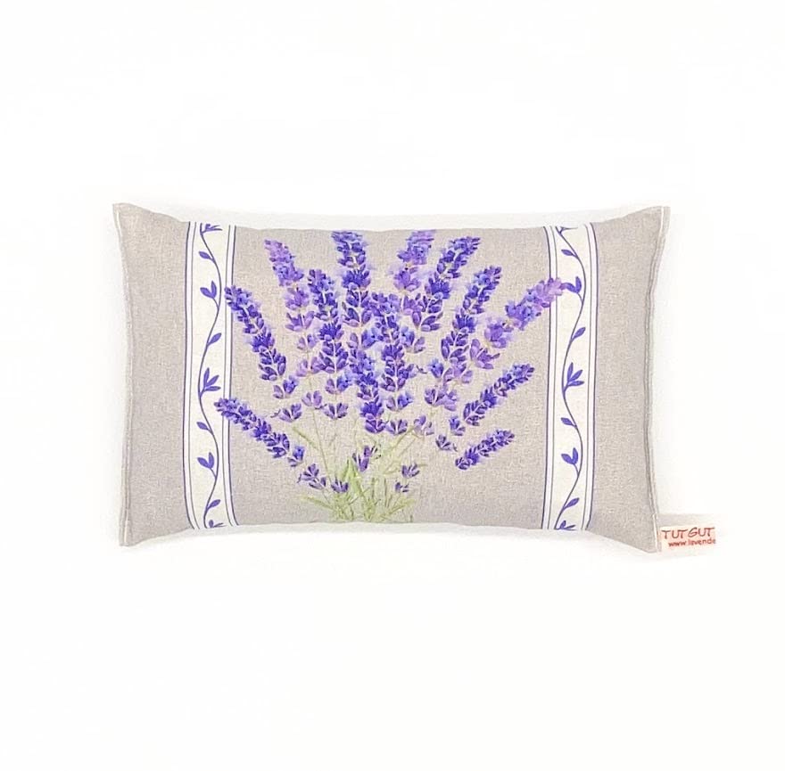 Lavendelkissen - 23 x 14 cm, voller Lavendelblüten aus Frankreich und Spelz vom Biodinkel, Design: Lavendelstrauß (Silbergrau)